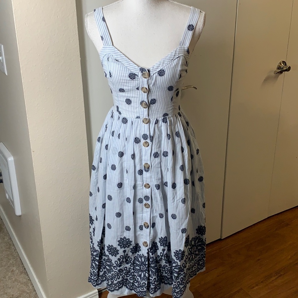 Anthropologie Blue and White Striped Dress